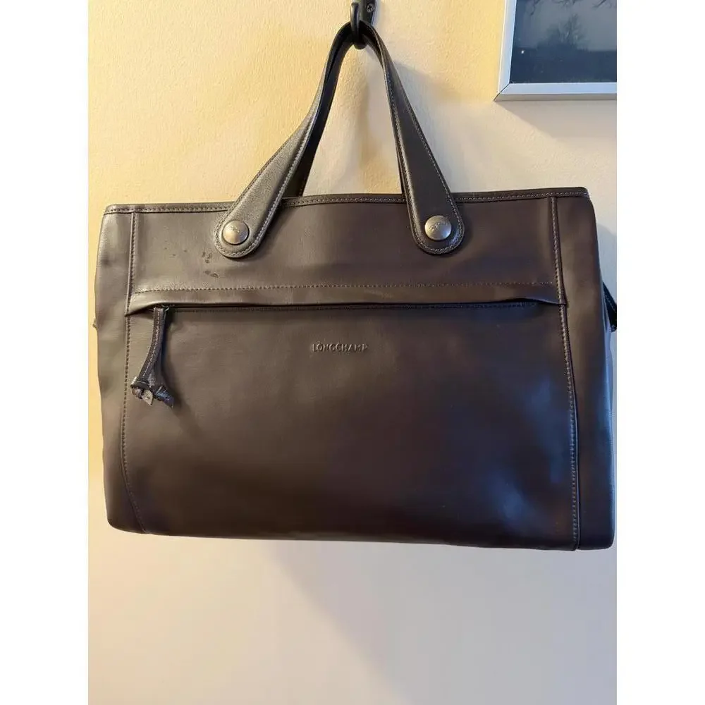 Longchamp Vintage Large Brown Leather Tote Bag - Picture 1 of 8